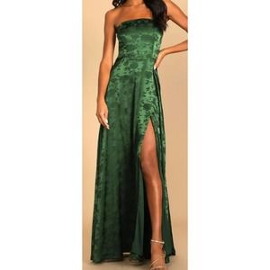 LULU'S M Made to Marvel Emerald Green Satin Jacquard Strapless Dress 0B4 *flaw